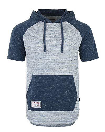 ZIMEGO Mens Short Sleeve Hoodie - Color Block Hooded Pullover Sweatshirt,