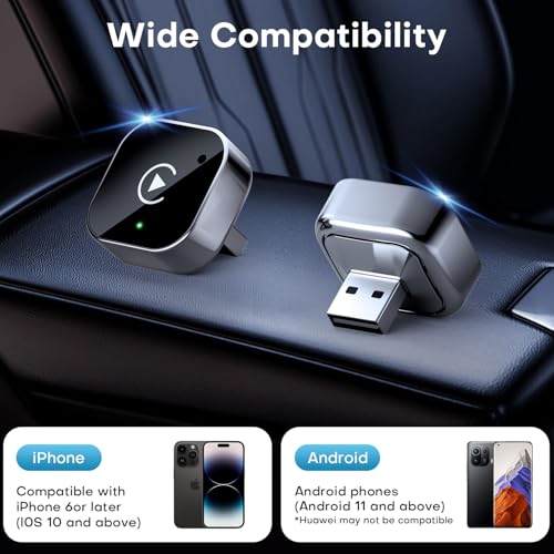 Image of 2-in-1 Wireless CarPlay and Android Auto Adapter, Plug and Play Dongle, Fast Auto-Connect, No Delay, for iPhone and Android, USB /USB-C Port, Black