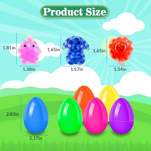 Image of 12Pcs Prefilled Easter Eggs with Mini Stress Balls Squeeze Toys Inside for Easter Basket Stuffers, Filled Easter Egg for Easter Hunt Party Favors Supplies