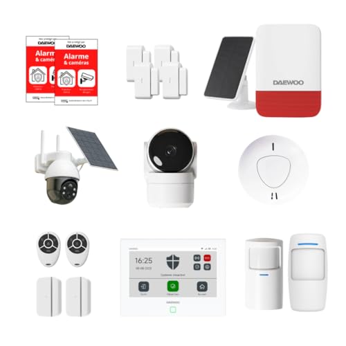 Daewoo Security   Alarma de casa conectada sin suscripción   Smart Protect Advanced Plus con cámaras HD, Sirena Solar y Detector de Humo   Alexa & Google Home