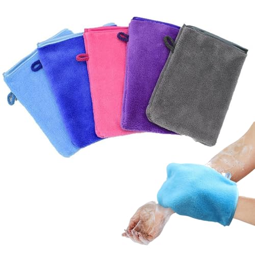 ZFRITP Pack of 5 Body Wash Mitts Terry Towelling Microfibre Flannel Soft