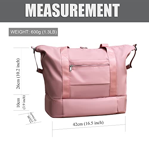 Mocare Travel Duffel Bag, Sports Gym Tote Carry On Bags For Women, Foldable Lightweight Overnight Shoulder Weekender Shopping Hospital Handbag With Shoes Compartment (Pink) #TOP1