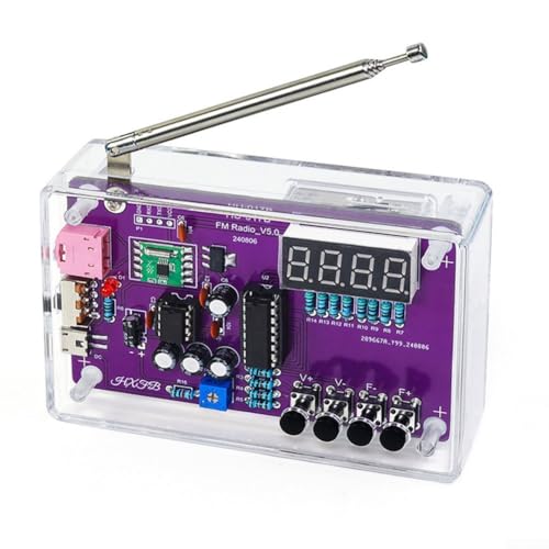 DIY FM Radio Receiver Kit, Beginner-Friendly Electronics Project, RDA5807 Module, 5V Power, Headphone Compatible, Tuner Technology(With Case)