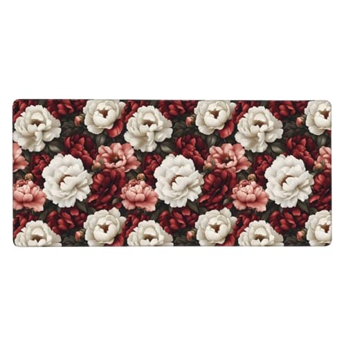 Tapis de souris de jeu pivoine rouge et blanche de qualité supérieure