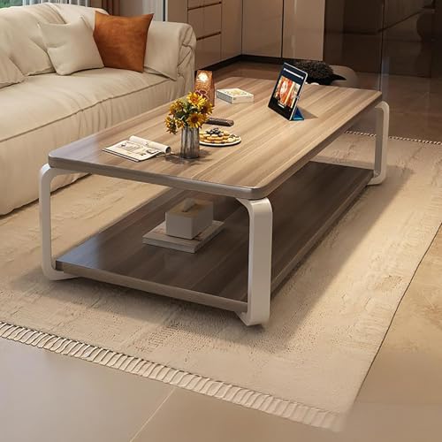 Table basse bois massif avec pieds réglables et grand rangement pour salon