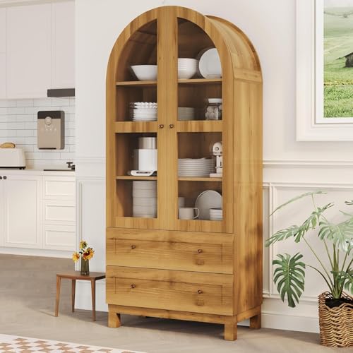 71" Tall Arched Kitchen Pantry Cabinet with Acrylic Glass Doors