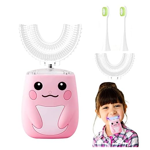Yodabai Kids Electric Toothbrush,U Shaped Ultrasonic Automatic Tooth Brush,Toothbrush With 2 Brush Heads,Six Cleaning Modes,Ipx7 Waterproof,Cartoon Modeling Design For Toddler Children,Age 8-15 Pink