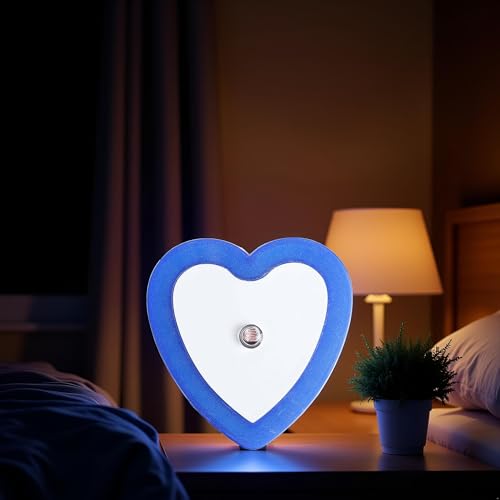 Image of Blue Plug-in Auto Sensor Control LED Night Light Lamp Bedroom Hallway Heart Shaped Night Lights(0.5W)