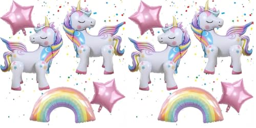 Image of 5 Pcs Self Standing Unicorn Balloons - 3D Rainbow and Star Foil Balloons for Birthday Party Decorations and Supplies (Pack of 2)