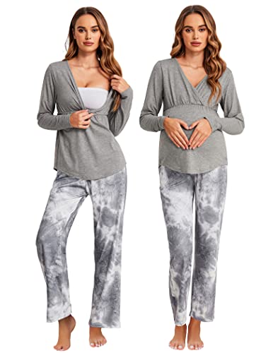 Ekouaer Tie Dye Pajama Set For Breastfeeding Adjustable Waistband Maternity Pajama Set Plus Size Pregnancy Pj Set Tye Die Grey Xxl #TOP12