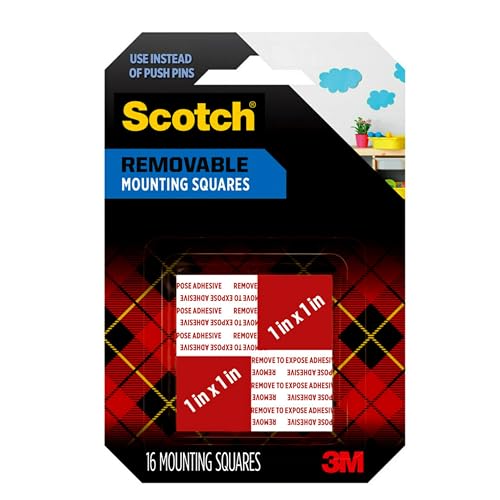 Scotch Removable Mounting Squares, Grey, 1 in. x 1 in., Holds up to 1lb., 16-Squares