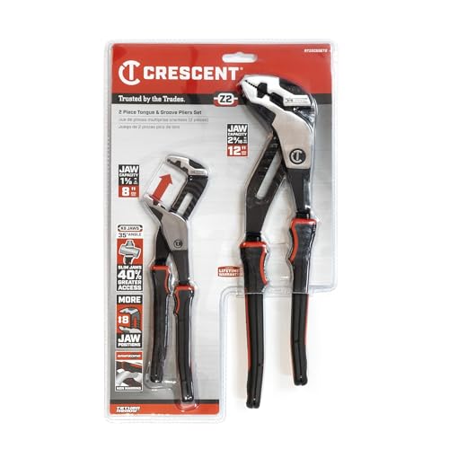 Crescent Z2 K9 Straight Jaw Dual Material Tongue & Groove Plier Set - Adjustable Plier Set with 8 Jaw Positions - Premium Hand Tool Set - 2-Piece Set - RTZ2CGSET2