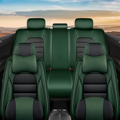 Image of Nappa Leather Seat Covers for Ford Bronco Sport 2021-2024,Luxury Car Seat Covers Full Set,Waterproof Seat Protectors Auto Seat Covers,Breathable Nonslip Interior Cover Seats for Cars(Black and Green)