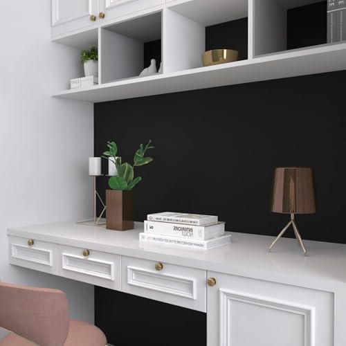 Image of Black Solid Wallpapaer Peel & Stick Contact Paper Self Adheisve Vinyl Wallpaper Removable Vinyl Wallpaper Decorative Kitchen Cabinet Furniture Countertop 2 x 8 Feet