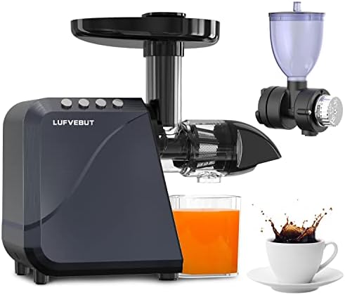 Juicer Machines with Coffee Grinder Combo, 250W Electric Fruits Vegetables Slow Juicer Extractor Quiet BPA Free Easy To Clean, 18-Level Precision Adjustable Burr Coffee Grinder for Coffee Beans/Herbs