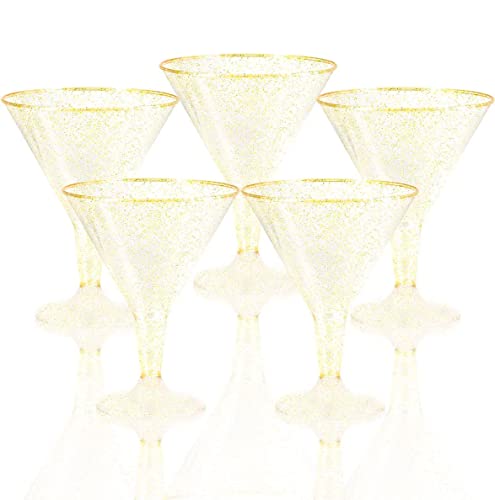 Liacere 24 Pack Gold Plastic Martini Glasses - 6.25Oz Disposable Cocktail Glasses - Plastic Margarita Glasses Perfect For Wedding & Party #TOP7