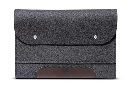 Pack & Smooch Corriedale L Laptop Sleeve | 100% Merino Wool Felt & Vegetable-Tanned Leather | Anthracite/Dark Brown | Fits Laptops up to 16
