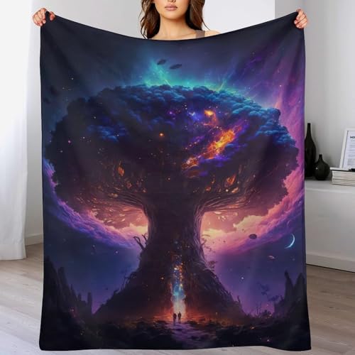 AASWSWW Kosmischer Lebensbaum Decke Flannel Sofadecke Strandtuch Teppich Picknickdecke Weich Umhang Für Schlafzimmer, Alle Jahreszeiten （140×180cm）