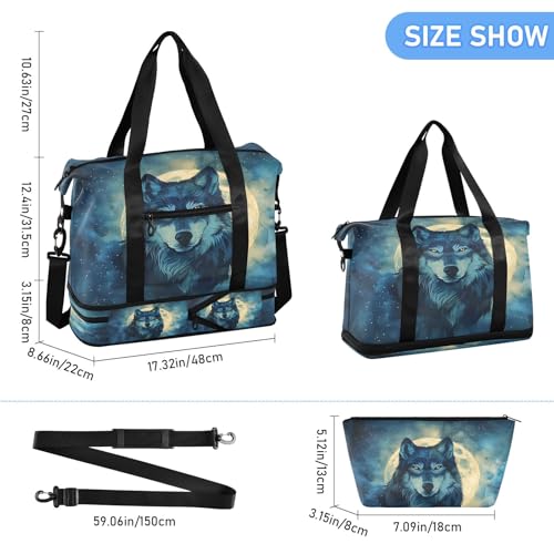 Wolf Moon Travel Duffel Bag Waterproof Gym Sport Tote Bag Carry On Weekender Bag with Compartment3