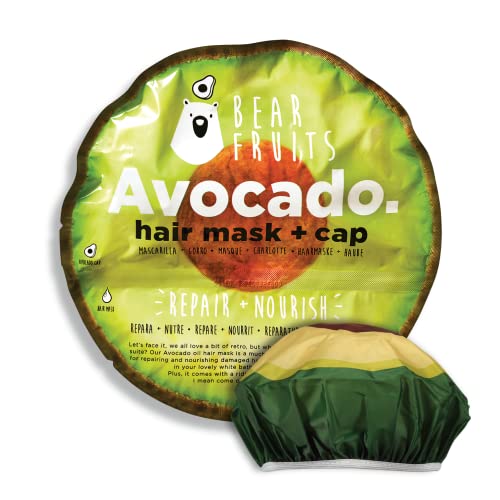 Bear Fruits Avocado Hair Mask & Reusable Shower Cap, Stocking Filler, Secret Santa Gift for Women, For Dry, Damaged Hair, 20ml, Gifts for Women / Teens