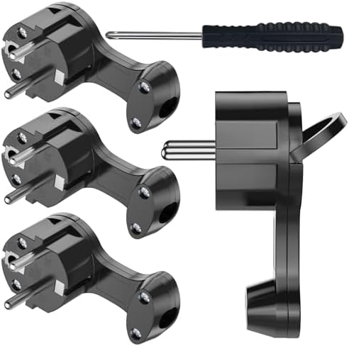 [4 Stück] Elektrische Schuko Stecker, Extraflach Schutzkontakt Winkelstecker mit Klappgriff, 250V 16A für Kabel bis 3x1,5 mm² Flachstecker Eurostecker, Schwarz