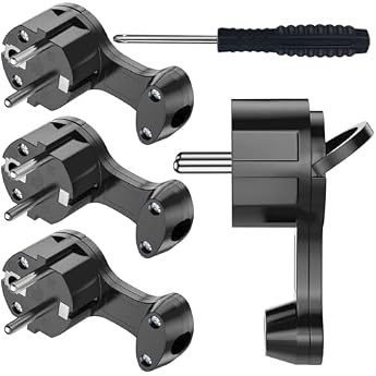 [4 St ck] Elektrische Schuko Stecker Extraflach Schutzkontakt Winkelstecker mit Klappgriff 250V 16A f r Kabel bis 3x15 mm  Flachstecker Eurostecker Schwarz