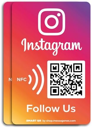 MESSAGENES | Follow Us on Instagram QR NFC Sticker | Social Media Stickers | Boost Followers | Pack 2 Units 8,6x5,5cm | Dynamic and Reusable QR | Instagram Stickers for Business | Premium Materials