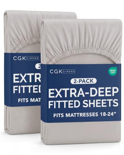 Image of CGK Linens 2 Pack Extra Deep Cal King Fitted Sheets - Light Grey