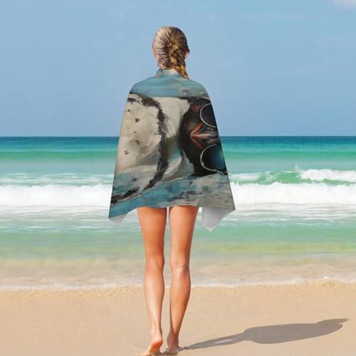 Serviette de plage absorbante imprimé pingouin grand format 130 x 80 cm - 5