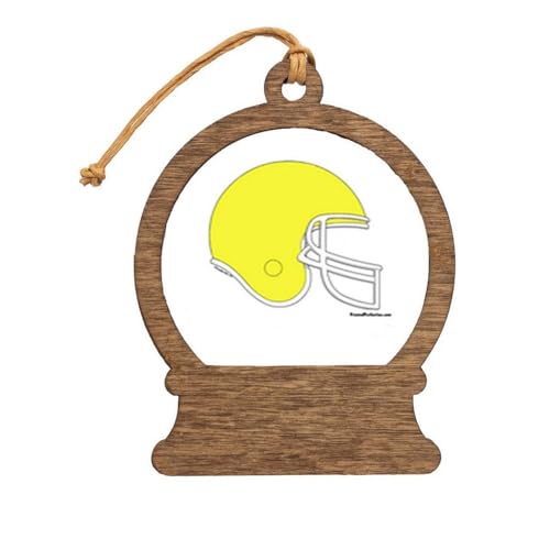 PrintedPerfection.com Personalized Football Helmet - Yellow Wooden Snow Globe Shaped Christmas Ornament