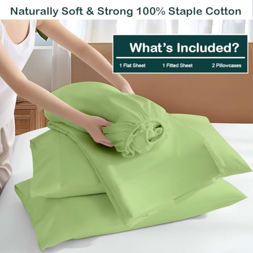 Image of NON Sticky cotton Premium 4 Piece Egyptian Cotton Fitted Queen Sheet Set, Hotel Quality Soft Breathable Bedding Sheets, 18 inch Deep Pocket, 60 inch X 80 inch, Sage Solid