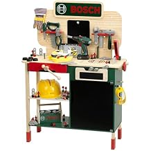 Theo Klein 8734 Bosch Wooden Workbench I Sturdy Childrens Workbench, Height Adjustable, Cordless Electric Drill, Tools with Light and Sound Effects I Toy for Children from 3 Years