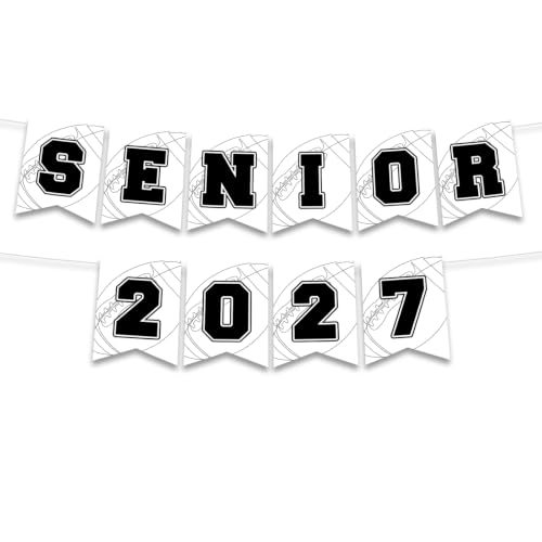 EUOYUFO Senior Night Football Banner, Senior 2027 Graduation Decorations, Black White Football Theme Banner Garland for High School and College Sports Team Party Celebration