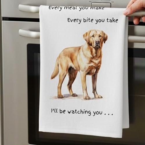 Animal Crackers White Dog Lover Novelty Tea Towel, With Dog Breed Image And 'Watching You' Funny Wording, Quality Cotton, 66Cm, Machine Washable (, Yellow Labrador)