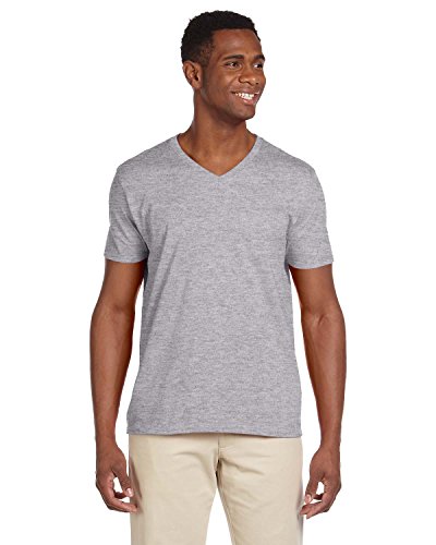 Gildan Men's Softstyle Preshrunk Heather V-Neck T-Shirt, Sport Grey, XXX-Large