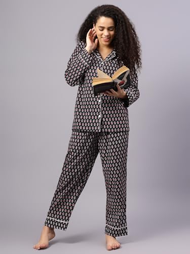 Image of Safeera Cotton Floral Printed 2 Piece Night Suit Top & Pajama Set for Women & Girls
