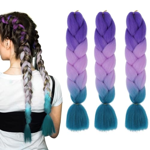KAYEF Extensiones de trenzas, 3 piezas 3 colores de pelo sintético para trenzar, 60 cm mechones de pelo para trenzar, para trenzas