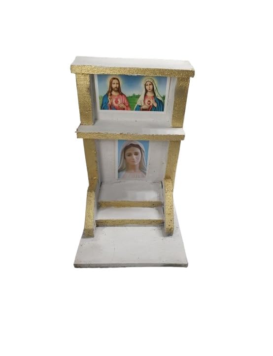 BLUSUPERSHOP Mini templo art1 15 x 15 cm alto 24 cm para manualidades pesebre o para poner fotos queridos difuntos en casa, cementerio de madera y corcho lo puedes adornar como quieras Maria