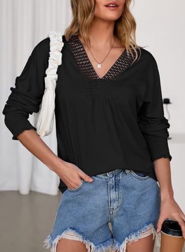 Dokotoo Women's Casual V Neck Long Sleeve Shirts Loose Tunic Tops Business Tee Blouses2