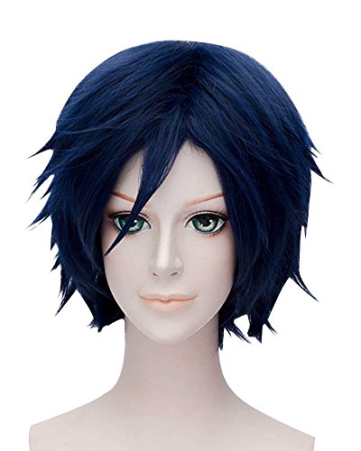Tsnomore Short Straight Anime Cosplay Costume Halloween Unisex Wig (Dark Blue)