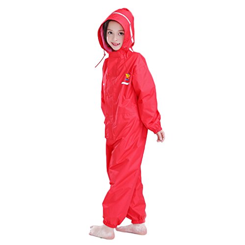 Vine Kids One Piece Rain Suit Waterproof Coverall Unisex Toddler Muddy Buddy Jumpsuit Rain Coat (2-14 Years) Red