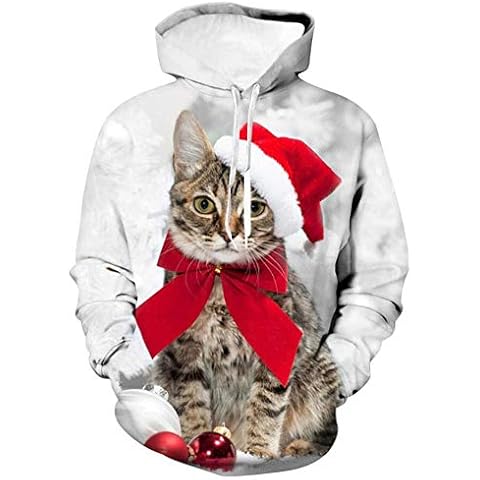 Cute Cat Print Sweater 3D Print Design Jumpers Hoodie Sweatshirt Unisex Winter Autumn Costume Long Sleeve Pullover Tops with Pocket,L Cover
