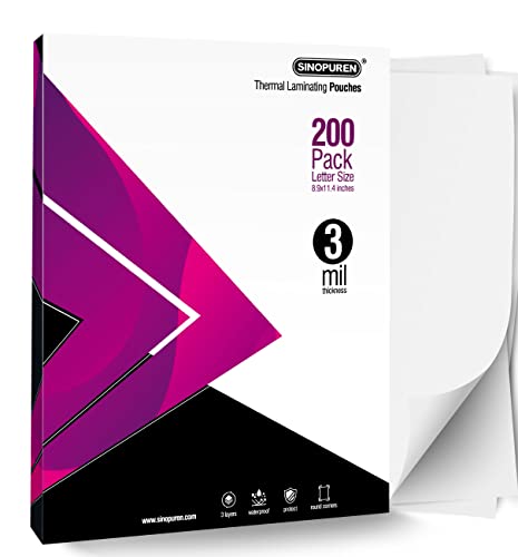 Image of Thermal Laminating Pouches, 3mil Laminating Sheets, 8.9x11.4 Inches, Letter Size, HeatSeal, Clear (200pack)