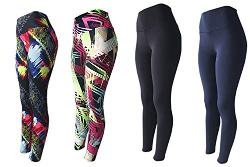 KIT 4 Legging Fitness Suplex Lisa ou Estampada 21A-29A-PRETO-AZUL GG