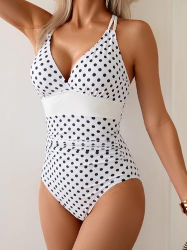 Image of Aidonger Women's One Piece Color Block Swimsuit Tummy Control Slimming Bathing Suit V Neck Cutout High Waisted Swimwear