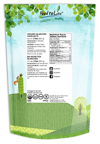 Organic Raw Blanched Hazelnuts, 2 Pounds – Non-Gmo Filberts, No Skin, Unsalted, Unroasted, Vegan, Bulk Nuts. Good Source Of Protein. Great For Desserts And Making Nut Butter #TOP1