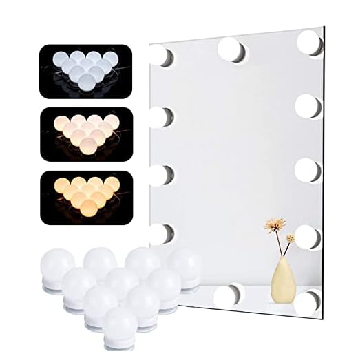 olalunule Led Vanity Lights for Mirror, Hollywood Makeup Light for Vanity with 10 Dimmable Bulbs 3 Color Modes,for Makeup Vanity Table & Bathroom Mirror