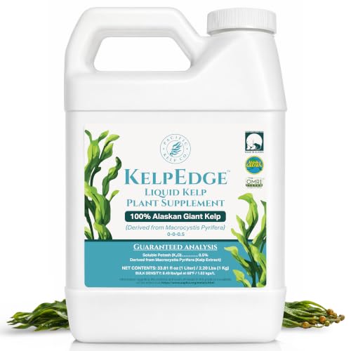 KelpEdge Organic Liquid Kelp Plant Supplement- Seaweed Extract Concentrated Fertilizer Booster OMRI Listed - Boosts Roots Growth & Blooms for Gardens Lawns Veggies Hydro & All Plants