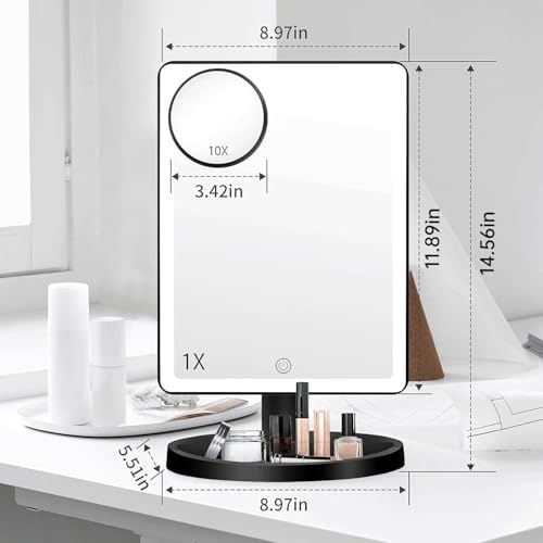 Espejo de Maquillaje Iluminado Grande con 3 Modos de Luz y Aumento 10X miniatura 4