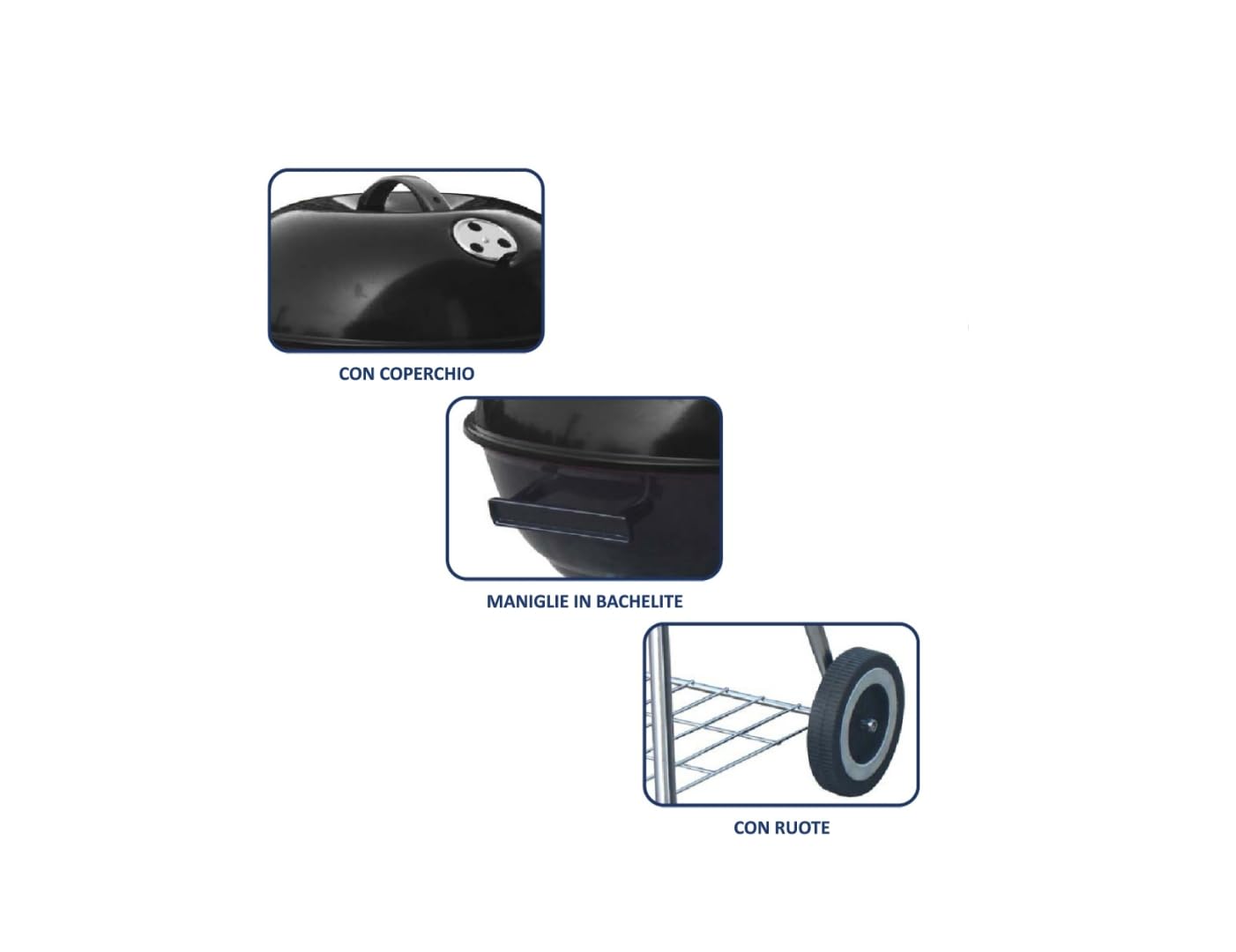 Barbecue Carbone Rotondo Sfera con Coperchio Portatile BBQ Ruote e Maniglie in Bachelite 1 Ripiano Griglia Acciaio 42cm Carbonella Campeggio Picnic Giardino Misure 47x44x70cm
